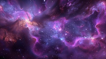 Wall Mural - A vibrant nebula showcases swirling purple, blue, and pink hues with twinkling stars scattered throughout the deep space backdrop.
