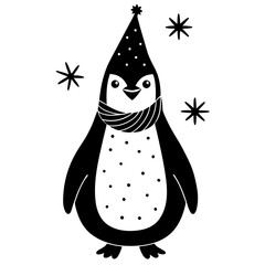 Wall Mural - Festive Penguin Silhouette vector art illustration