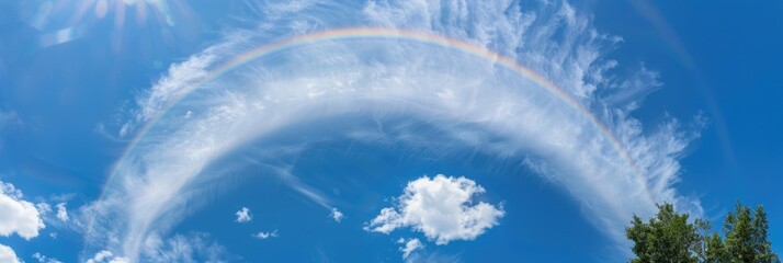 Poster - Translucent White Cirrus Clouds with Halo Effect in a High Altitude Sky During Summer