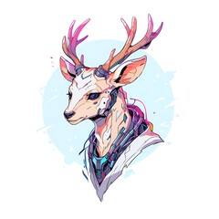 Sticker - Cybernetic Deer Portrait