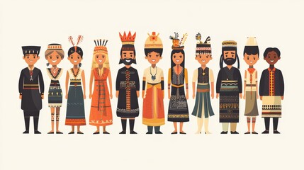 Diverse people icons in traditional cultural attire from around the world.