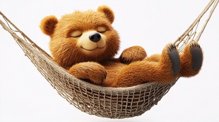 Tranquil 3D Cartoon Bear Relaxing in Hammock on Isolated White Background