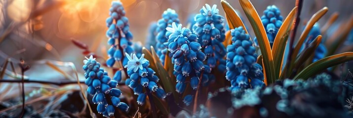 Sticker - Vibrant Blue Grape Hyacinth Blossoms in a Seasonal Garden