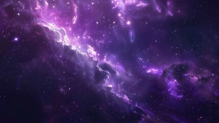 Wall Mural - a cosmic landscape of swirling purple nebulae and glittering stars against a deep black backdrop.