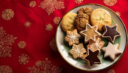 Festive Christmas cookie plate space for text