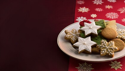 Festive Christmas cookie plate space for text