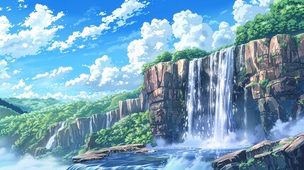 Waterfal_anime_landscapes_wate