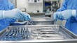 © PondLord - A sterile processing technician organizing surgical instruments on a table in a clean room environment