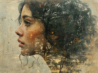 Canvas Print - Woman and Tree: A Surreal Portrait of Nature and Humanity