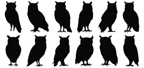 Wall Mural - Owl silhouette set vector design big pack of bird illustration and icon