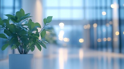 Aufkleber - Beautiful blurred background of a light modern office interior with panoramic windows and beautiful lighting : Generative AI