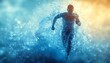 © Five Million Stock - The human body shape of a running man filled with blue water on a blue gradient background - sport or fitness hydration, healthy lifestyle or wellness concept design