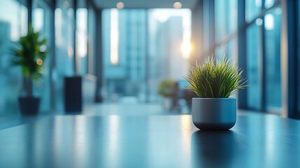 Aufkleber - Blur background of empty modern office background in city center  Workspace interior design  Clean and bright office gallery background : Generative AI