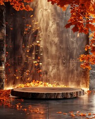 empty product podium on autumn background