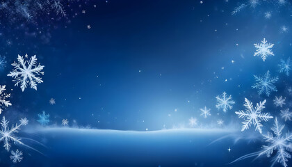 Wall Mural - snowy winter landscape with a blue background snowflakes and sparkling stars 6