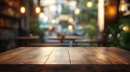 Leinwandbilder - empty table to showcase your product against the background of a blurred cafe golden bokeh High quality photo : Generative AI