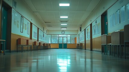Poster - Empty classrooms and corridor in a high school during the covid19 pandemy : Generative AI