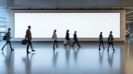 Leinwandbilder - blank billboard with Blurred image of people walking in airport terminal : Generative AI