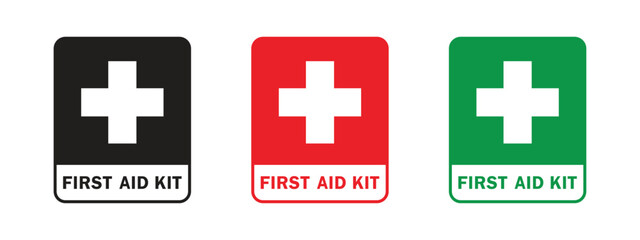 vector first aid kit sign set