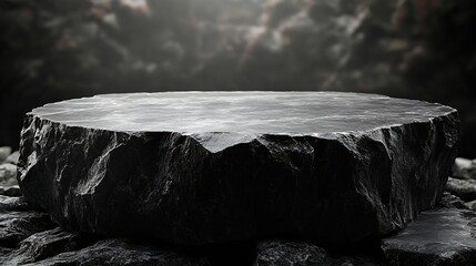Poster - black stone Podium with White background Black Concrete Material place for the product Display Presentation : Generative AI