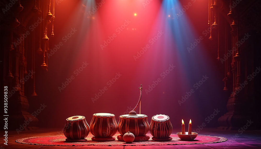 Traditional musical instruments used in Navratri such as dholak tabla ...