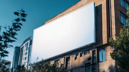 Poster - Large horizontal blank advertising poster billboard banner mockup on wall of building in urban city digital light box display screen for OOH media 12 sheet outofhome : Generative AI