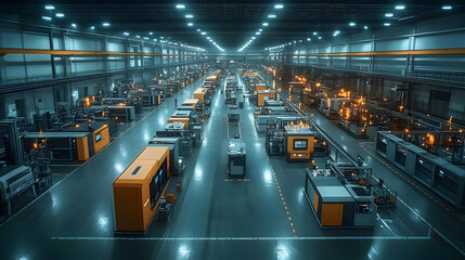 Wall Mural - A large industrial factory with rows of machines and equipment.