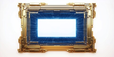 Sticker - Futuristic Golden Frame with Digital Blue Illumination