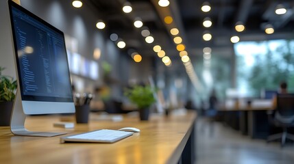 Aufkleber - employees blur in the workplace in office with computer or shallow depth of focus of abstract background : Generative AI