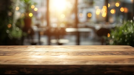 Leinwandbilder - empty table to showcase your product against the background of a blurred cafe golden bokeh High quality photo : Generative AI