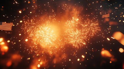 Wall Mural - Festive Fireworks Display with Blurred American Flag in Background