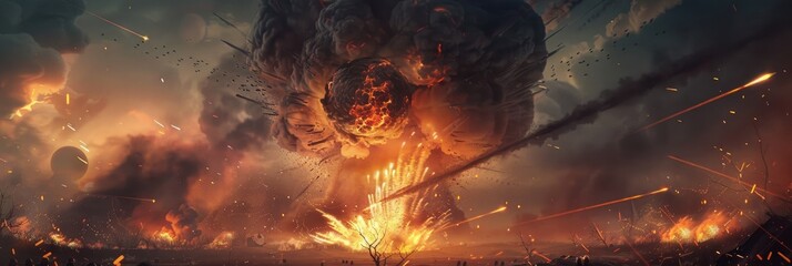 Wall Mural - Nuclear Detonation in a Combat Zone Featuring Missiles