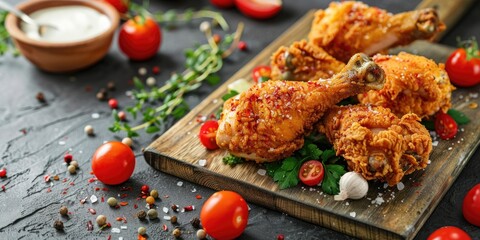 Sticker - Chicken Drumsticks with Vegetables Arranged on a Wooden Surface