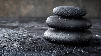 Poster - black stones on dark gray background for product presentation podium background : Generative AI