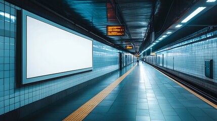 Leinwandbilder - White billboard mockup stands in a subway or train station poised to convey compelling advertisements to the commuting audience : Generative AI