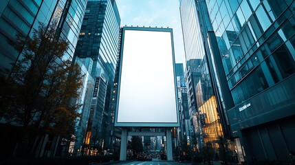 Aufkleber - White blank vertical billboard in the city Office buildings in the city center active highway Mockup : Generative AI