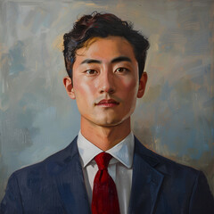 Sticker - Oil portrait of an Asian man