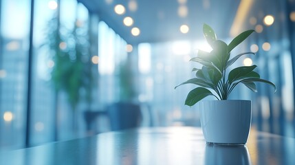 Aufkleber - Blur background of empty modern office background in city center  Workspace interior design  Clean and bright office gallery background : Generative AI