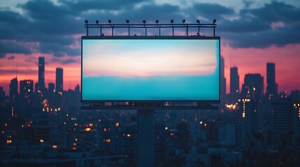 Aufkleber - blank advertising sign in front of a cityscape : Generative AI
