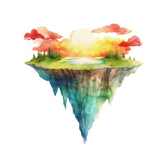 floating island vector illustration in watercolor style