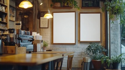 Mock up screen for Restaurant Menu Cafe Food Business Long mockup image of Blank billboard white screen posters for advertising Blank photo frames display in coffee shop for your desig : Generative AI