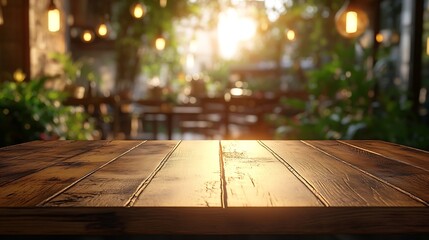 Leinwandbilder - empty table to showcase your product against the background of a blurred cafe golden bokeh High quality photo : Generative AI