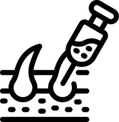 Canvas Print - Line art icon of a syringe injecting a substance into skin with two hairs growing