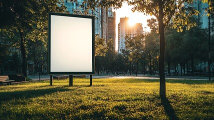 Wall Mural - White blank vertical billboard in the city City park empty highway lawn Mockup : Generative AI