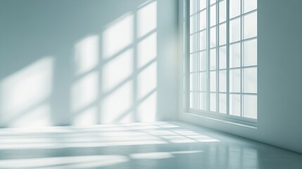 Fototapete - Abstract white studio background for product presentation Empty room with shadows of window Display product with blurred backdrop : Generative AI