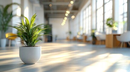 Aufkleber - Abstract blurred image of modern Open space office with white interior concept full furniture for background design concept : Generative AI