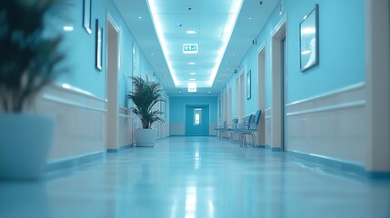 Poster - Blur abstract background of corridor in clean hospital Blurred view of aisle in office with light floor Blurry lobby and waiting area in hotel Defocused empty area for event hall in sh : Generative AI