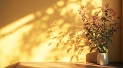 Wall Mural - Warmtoned floral shadows on the walls in the house for a minimalist style background : Generative AI