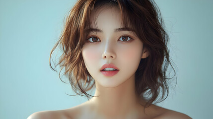 Canvas Print - Close-up portrait of a young woman with short brown hair, looking directly at the camera.