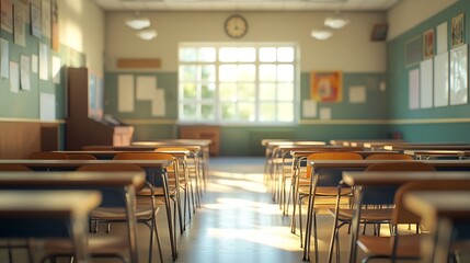 Poster - School classroom with desks and chairs : Generative AI
